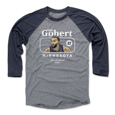 500 LEVEL Rudy Gobert 3/4 Sleeve T-Shirt (Baseball Tee, XXX-Large, Navy/Heather Gray) - Rudy Gobert Minnesota Cover WHT