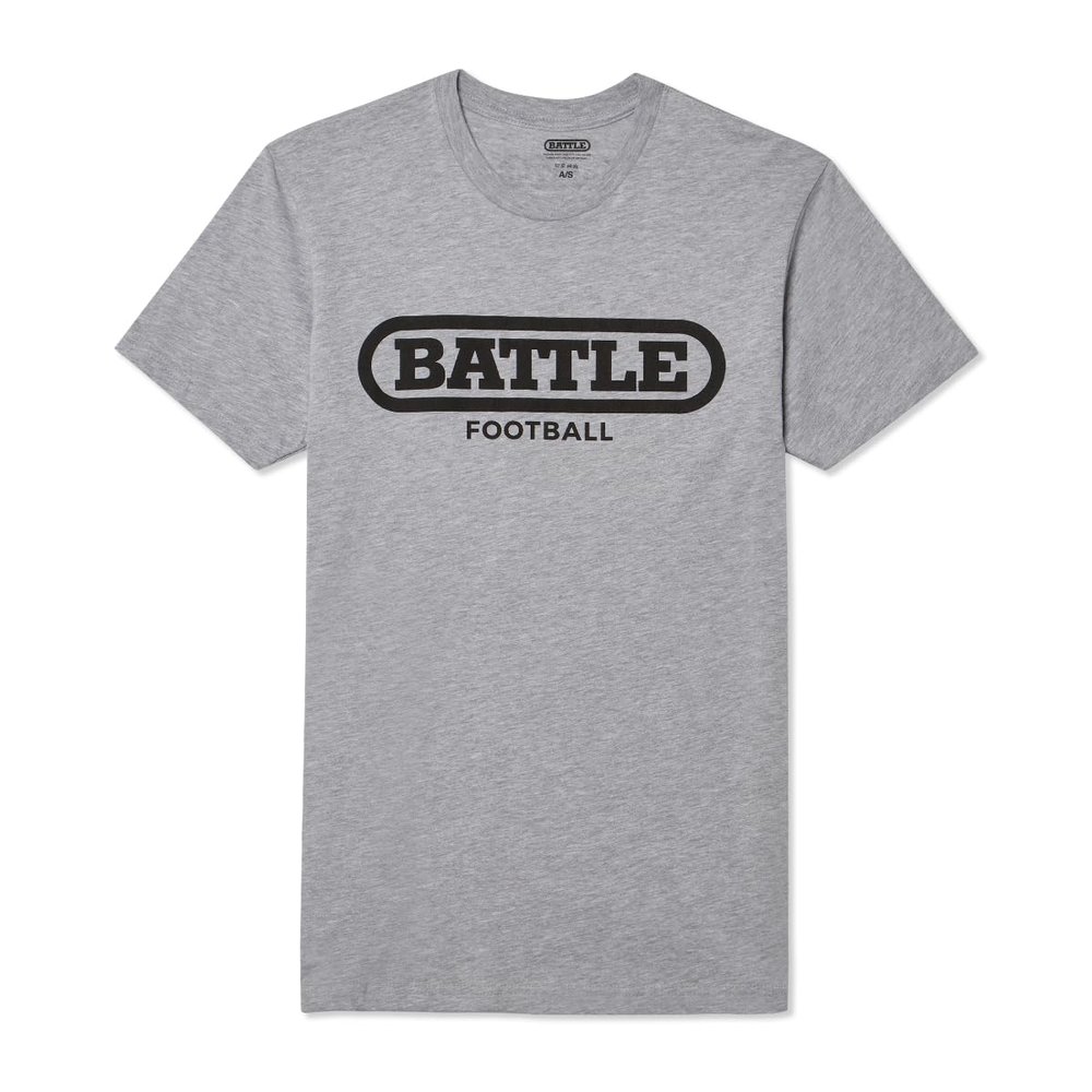 Battle Sports Original Football T-Shirt for Adults and Kids, Novelty Graphic (US, Alpha, Medium, Grey/Black, Youth)