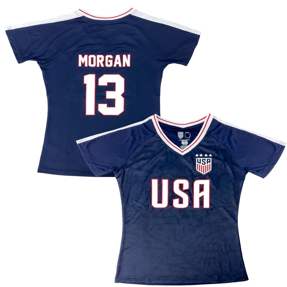 Icon Sports Officially Licensed U.S. Soccer Girl's Alex Morgan USWNT Shirt Game Day T-Shirts, Youth Sizes | Navy, Youth X-Small, Blue