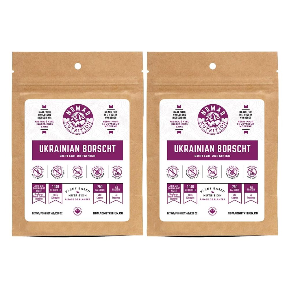 Nomad Nutrition Ukrainian Borscht | Instant Freeze Dried Backpacking & Camping Food | Plant-Based, Non-GMO Hiking Meals with High-Energy, Vegan, Gluten-Free | 56g - 2 Pack