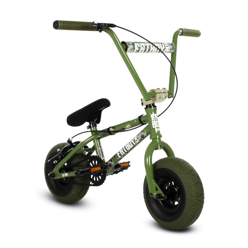 Fatboy Mini BMX in PRO Model with 3pc Crank or Assault Model with 1 pcs Crank - New to The Fatboy Line is The Riot Entry Level Mini BMX with 1-pc Crank (Pro-8-Pix), green