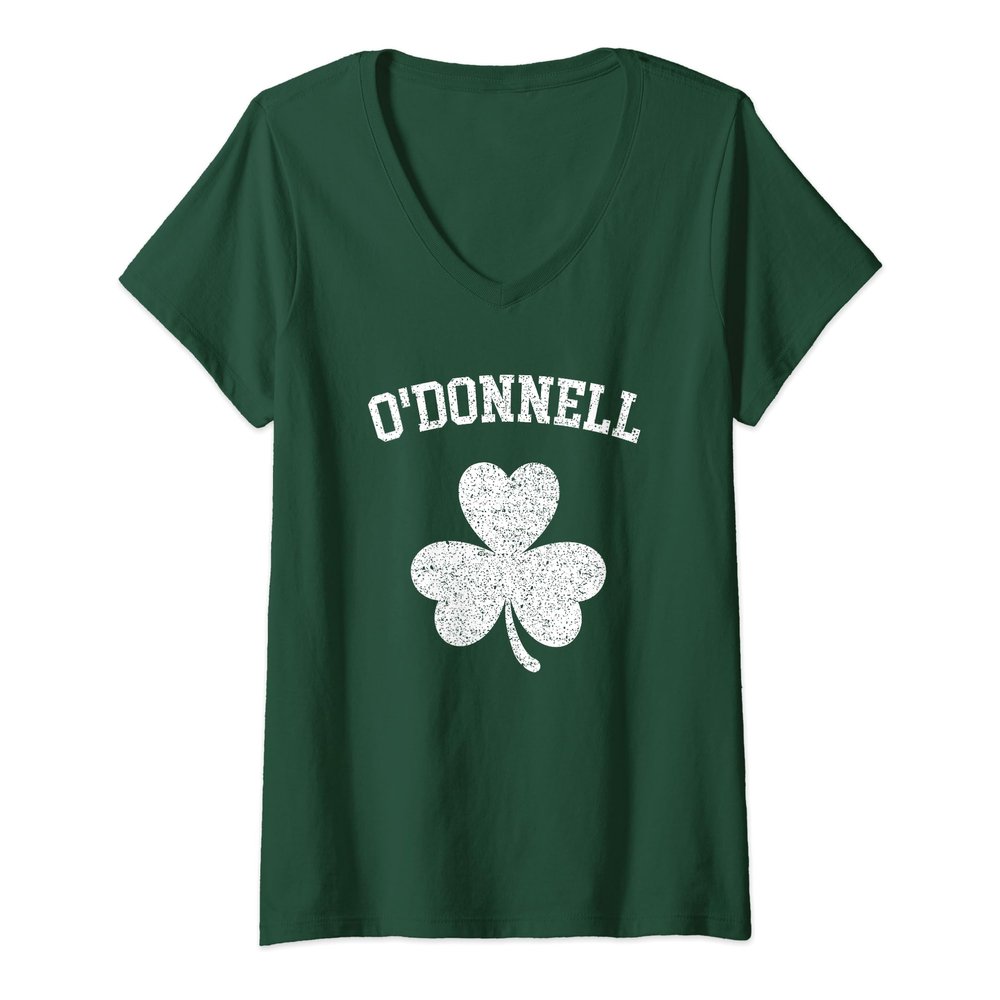 Womens O'Donnell Family Irish Pride Shamrock Clover St Patricks Day V-Neck T-Shirt