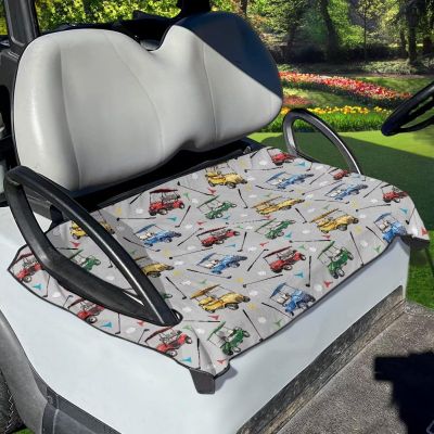 Suobstales Sightseeing Bus Print Golf Cart Seat Covers, Golf Ball Pattern Golf Cart Seat Blanket/Towel for More 2-Person Seats Club Car, Summer Golf Cart Seat Accessories, Easy to Install