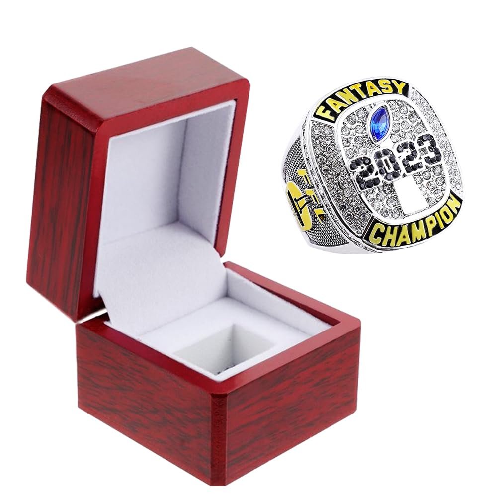 2023 Fantasy Football Championship Ring | Heavy FFL Champion Ring | Gold Silver Tone Plated Award Trophy for Fantasy Football League Winner (size 12, ring and box together)
