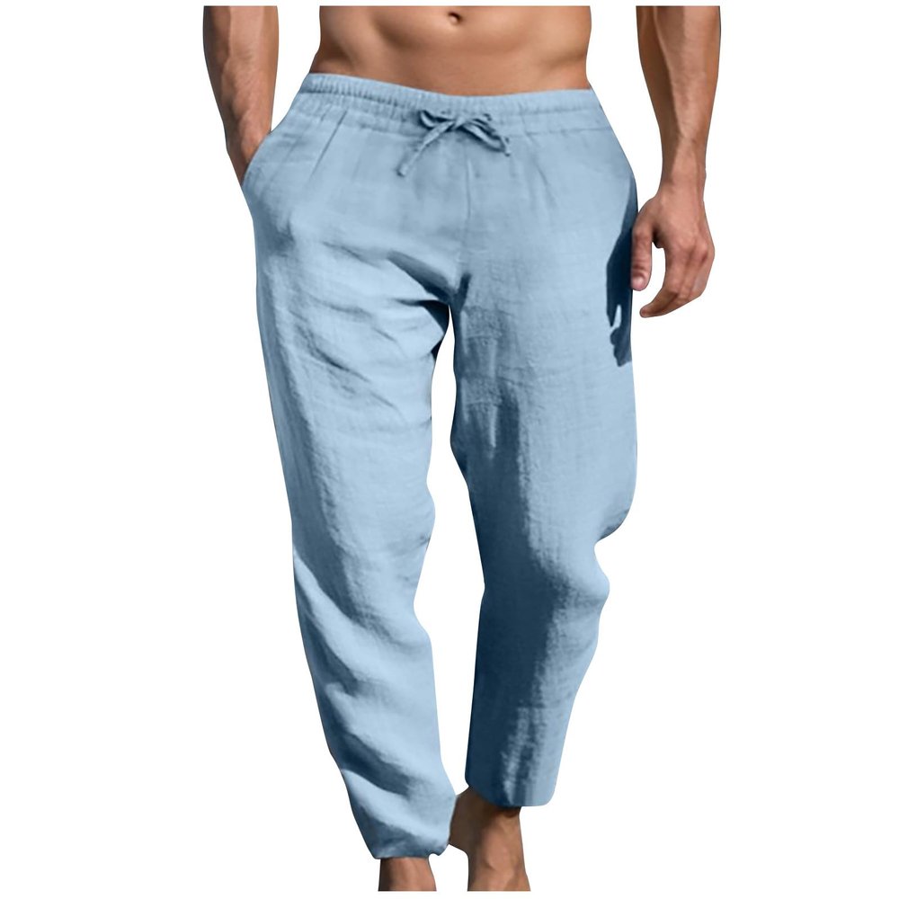 Men's Sweatpants Casual Linen Pants Elastic Waisted Drawstring Lightweight Workout Athletic Jogger Pants with Pockets