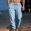 Men's Sweatpants Casual Linen Pants Elastic Waisted Drawstring Lightweight Workout Athletic Jogger Pants with Pockets view 2