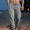 Men's Sweatpants Casual Linen Pants Elastic Waisted Drawstring Lightweight Workout Athletic Jogger Pants with Pockets Gray view 2