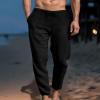 Men's Sweatpants Casual Linen Pants Elastic Waisted Drawstring Lightweight Workout Athletic Jogger Pants with Pockets Black view 2
