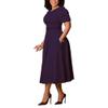 GHAKKE Women's Stylish Round Neck Puff Sleeve Dress Elegant Short Sleeve High Waist A-Line Big Swing Office Dress with Belt (Color : Deep Purple, Size : Medium) view 1