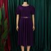 GHAKKE Women's Stylish Round Neck Puff Sleeve Dress Elegant Short Sleeve High Waist A-Line Big Swing Office Dress with Belt (Color : Deep Purple, Size : Medium) view 3