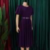 GHAKKE Women's Stylish Round Neck Puff Sleeve Dress Elegant Short Sleeve High Waist A-Line Big Swing Office Dress with Belt (Color : Deep Purple, Size : Medium) view 4