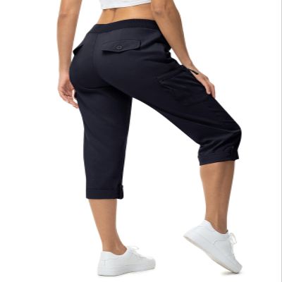 TBMPOY Womens Cargo Capris with Pockets Lightweight Hiking Capris Pants Quick Dry Casual Cropped Pants Summer Trip Cotton Navy XXXL