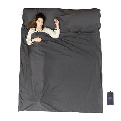 100% Cotton Double Sleeping Bag Liner with Full Zippers, 87x75 Adult Sleeping Sack for Travel & Camping, 2 Person Travel Sheets for Hotel, Lightweight, All Seasons