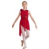 FEESHOW Girls Ballet Lyrical Dance Dress Shiny Sleeveless Cutout Back Leotard with High Low Skirt Dancing Costumes Burgundy A 10 Years view 1