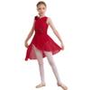 FEESHOW Girls Ballet Lyrical Dance Dress Shiny Sleeveless Cutout Back Leotard with High Low Skirt Dancing Costumes Burgundy A 10 Years view 2