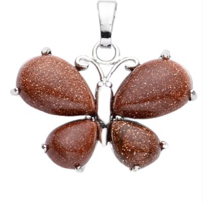 BAKYAR Natural quartz 1pc butterfly formed pendant amethyst natural crystals tiger eye geman opal artificial stone for women gift necklace jewelry (Size : Gold Sandstone)