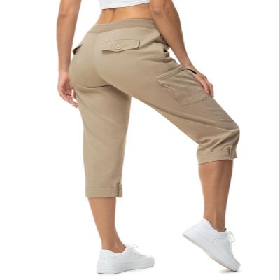 TBMPOY Womens Cargo Capris with Pockets Lightweight Hiking Capris Pants Quick Dry Casual Cropped Pants Summer Trip Cotton Khaki M