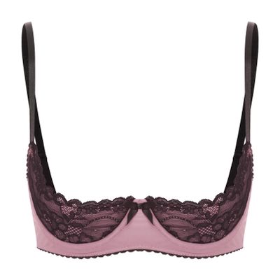 Agoky Women's 1/4 Cups Lingerie Shelf Bra Lace Trim Underwire Push Up Bralette Sponge Bandeau Pink XX-Large