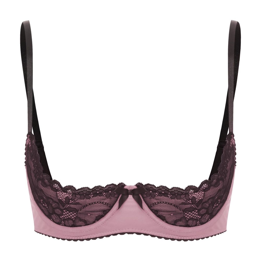Agoky Women's 1/4 Cups Lingerie Shelf Bra Lace Trim Underwire Push Up Bralette Sponge Bandeau Pink XX-Large