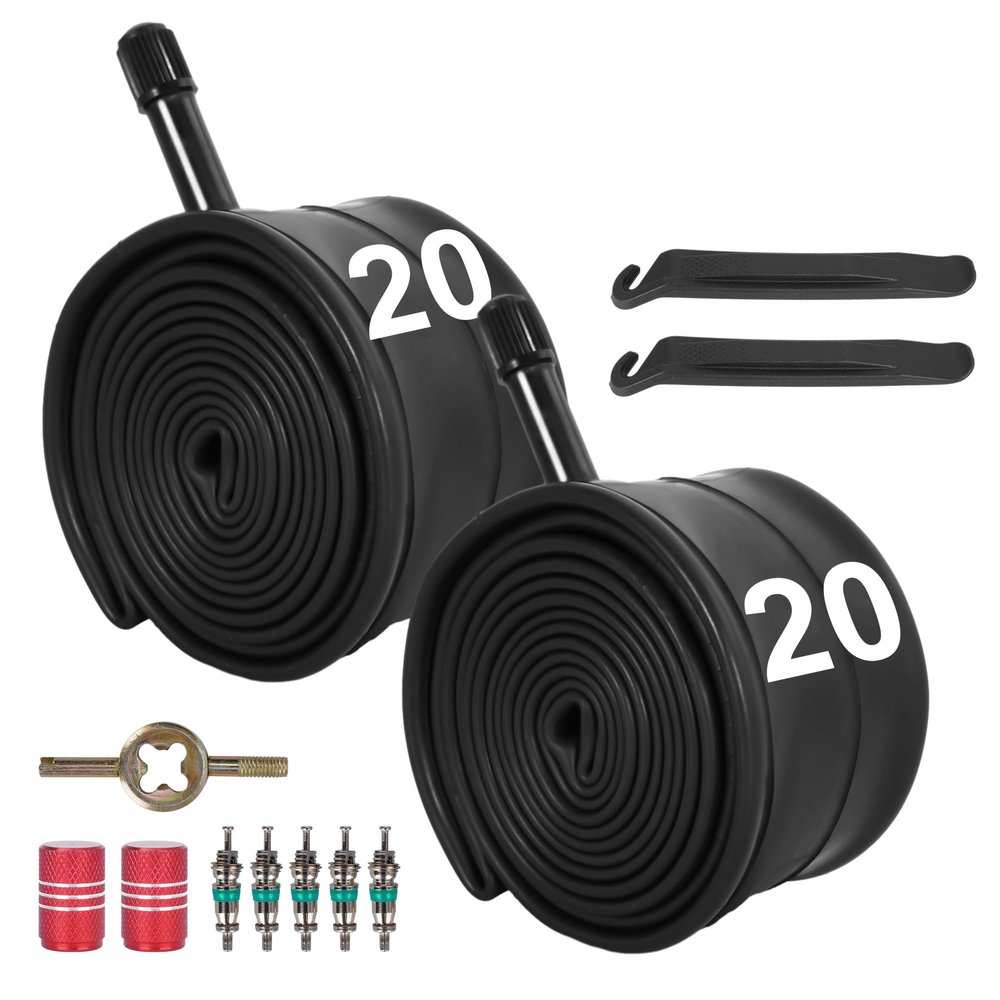 20 Inch Bike Tubes 20x1.75 20x1.95 20x2.10 20x2.125 Heavy Duty Bicycle Inner Tube with AV32mm Schrader Valve and Installation Accessories Pack of 2