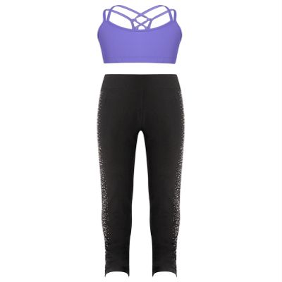 Huimingda Kid Girls Dance Outfits Dancewear 2 Piece Crop Top and Shiny Leggings Set Gymnastics Tracksuit Sparkly Lavender 6 Years