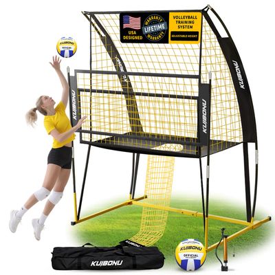 KuiBonu Volleyball Training Net System, Volleyball Training Equipment with Freely Height-Adjustable for Backyard, Volleyball Practice Net for Serving Setting Spiking, Includes Ball Kit and Carry Bag