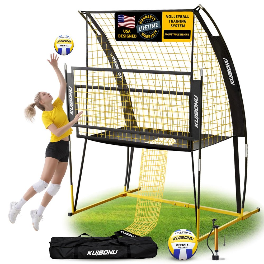 KuiBonu Volleyball Training Net System, Volleyball Training Equipment with Freely Height-Adjustable for Backyard, Volleyball Practice Net for Serving Setting Spiking, Includes Ball Kit and Carry Bag