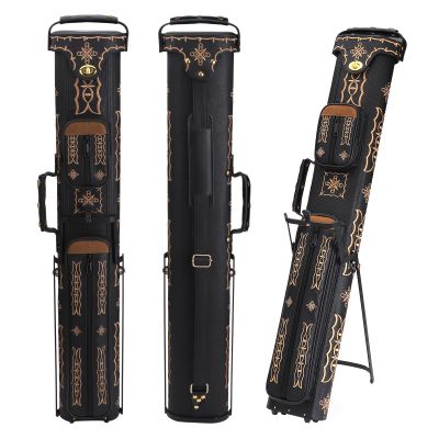 Oztwel 2x4 Pool Cue Case, Hard Pool Cue Case, Billiard Cue Case with Stand, Billiards Accessories Holds 2 Cue Butt and 4 Cue Shafts (Black Embroidery)