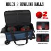 WOLT Double Roller 2 Ball Bowling Bag with Separate Shoe Compartment, Large Capacity Bowling Ball Bag with Accessory Pocket, Retractable Handle Extends to 40" view 2