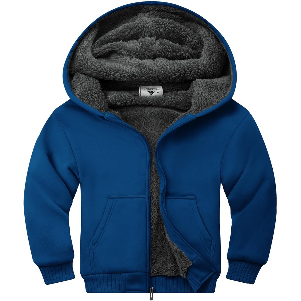 ZITY Boys Zip Up Hoodie Fleece Jacket Kids Sherpa Lined Sweatshirts Outerwear Warm Winter Coat 8-9 Deep Blue Years Old