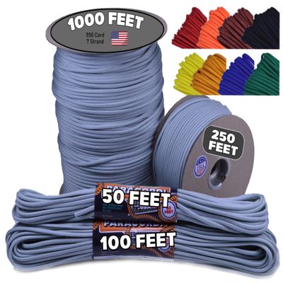 BORED? PARACORD! 550 lb Paracord - Ideal for Crafting, Camping, DIY Projects, Active & Military Outdoors - Strong Survival Rope - Tactical Parachute Cord Type III - Silver 100 Feet