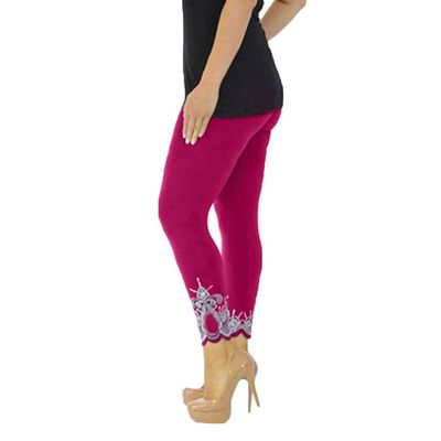 JOFOW Women Sport Yoga Print Workout Mid Waist Running Pants Fitness Elastic Leggings (Hot Pink, XL)