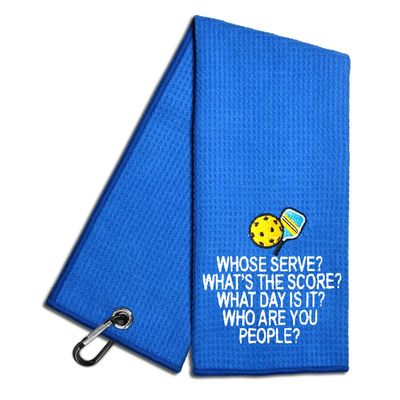 WUUCKOO Whose Serve Whats The Score Embroidered Towel, Funny Towel for Bag with Clip, Player Gift, Birthday Retirement Gift for Grandpa Pickleball Lover