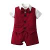 EnJoCho Cute Outfits Set for Baby Toddler Boys Short Sleeve Solid T Shirt Tops Vest Coat Shorts Children Kids Gentleman, Red view 1
