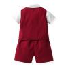 EnJoCho Cute Outfits Set for Baby Toddler Boys Short Sleeve Solid T Shirt Tops Vest Coat Shorts Children Kids Gentleman, Red view 2