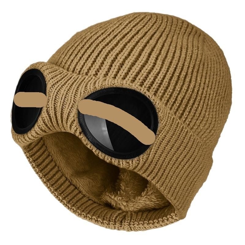 Winter Warm Knit Hats Unisex Adult Windproof Ski Caps with Removable Glasses Thicken Sports Multi-Function Caps (Color : Coffee, Size : One Size)
