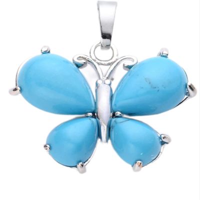 BAKYAR Natural quartz 1pc butterfly formed pendant amethyst natural crystals tiger eye geman opal artificial stone for women gift necklace jewelry (Size : Blue Turquoise)