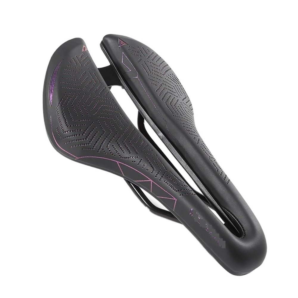 TERPON Bicycle Saddle MTB Mountain Road Bike Saddle Comfortable Cushion Silicone Skid-Proof Leather Cycling Front Seat Mat Bicycle Saddle (Color : Black Purple B, Size : 1)