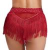 Hedmy Women's Belly Dance Skirts Shorts Elastic Irregular Tassel Fringe Shorts Booty Dance Bottoms Burgundy Medium view 4