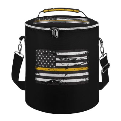 911 Dispatcher Thin Yellow Flag Portable Cooler Bag Leak Proof Lunch Box Insulated Tote Bag Round Crossbody for Beach Hiking Picnic Camping Travel