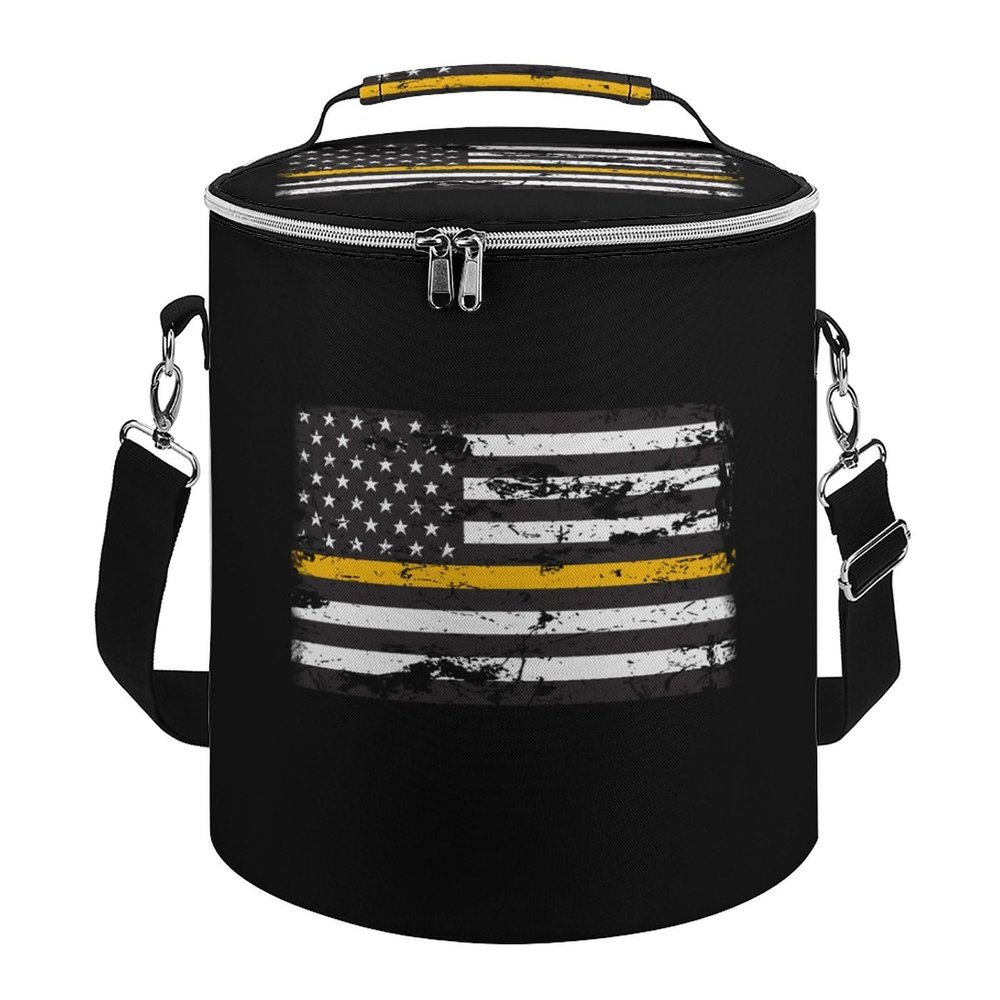 911 Dispatcher Thin Yellow Flag Portable Cooler Bag Leak Proof Lunch Box Insulated Tote Bag Round Crossbody for Beach Hiking Picnic Camping Travel