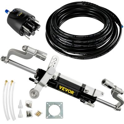VEVOR Outboard Hydraulic Steering Kit, 300HP Hydraulic Steering Cylinder, Hydraulic Outboard Steering Kit with Helm Pump and Hydraulic Hose for Boat Marine Steering