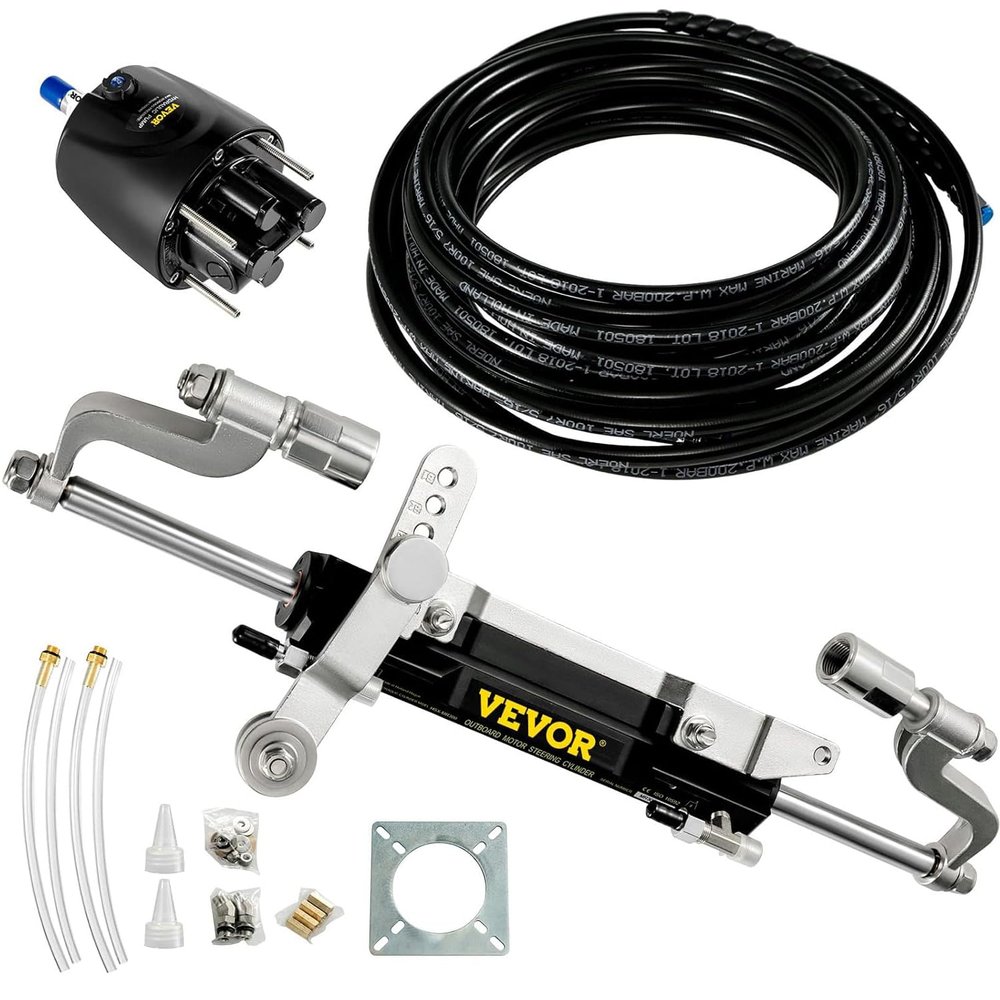 VEVOR Outboard Hydraulic Steering Kit, 300HP Hydraulic Steering Cylinder, Hydraulic Outboard Steering Kit with Helm Pump and Hydraulic Hose for Boat Marine Steering