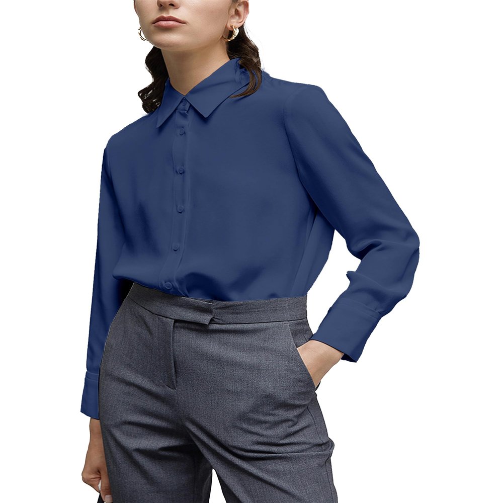 YAMANMAN Women's Button Down Shirt Classic Long Sleeve Collared Tops Work Office Chiffon Blouse