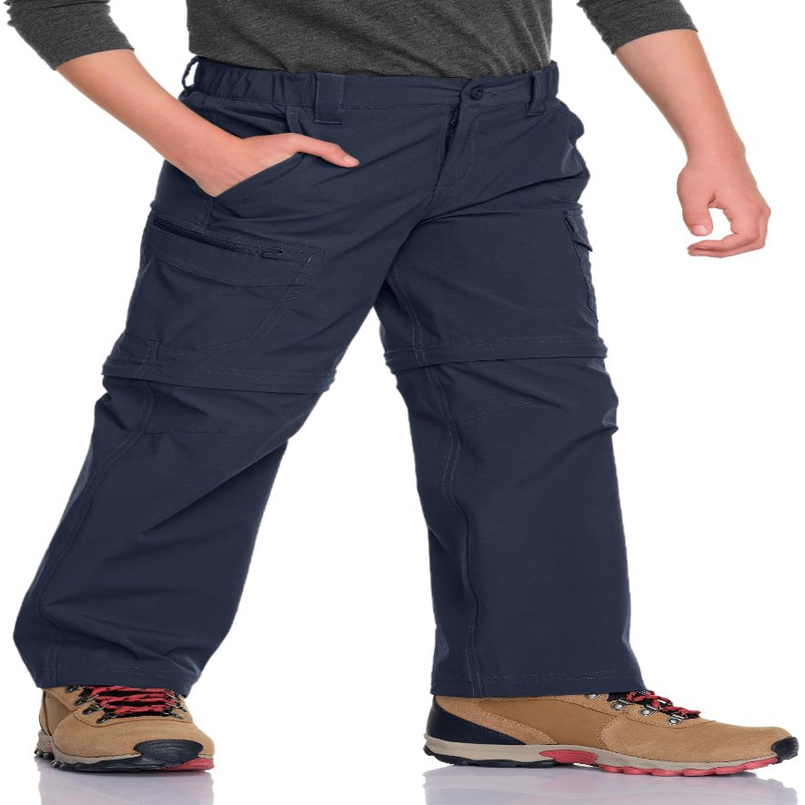 CQR Kids Youth Hiking Cargo Pants, UPF 50+ Quick Dry Convertible Zip Off Pants, Outdoor Camping Pants, Shenah Venture Pristine Navy, Medium