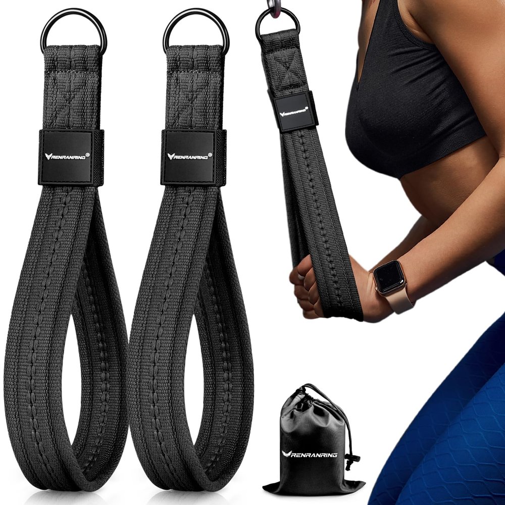 RENRANRING Tricep Rope Cable Attachment Handles for Gym, 13inch Exercise Handles, Tricep Pull Down Attachments Rope for Pilates, Yoga, Strength Trainer, Physical Therapy, Stretch, Recovery-Black