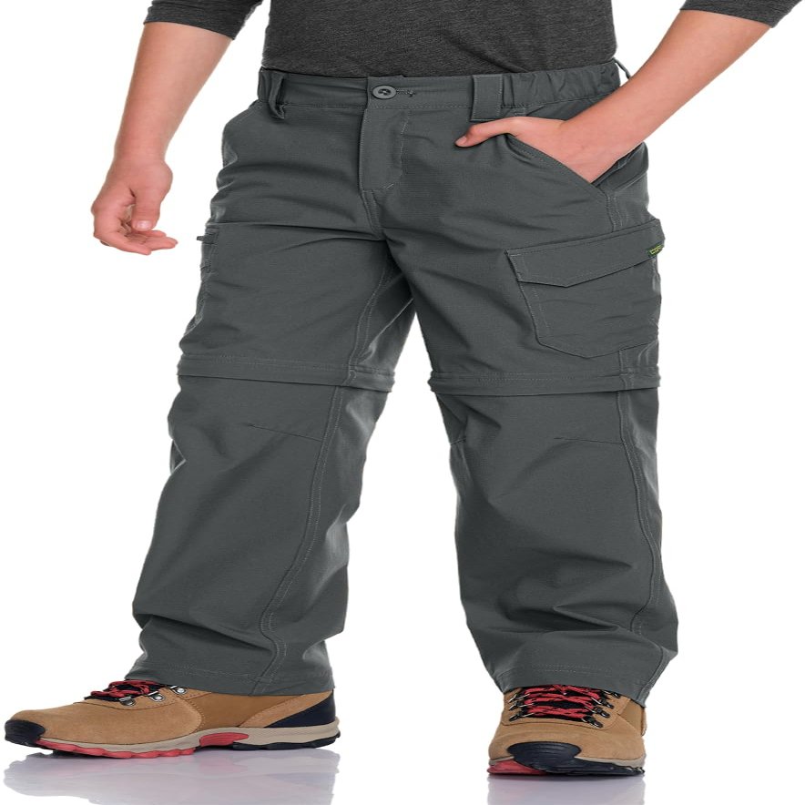 CQR Kids Youth Hiking Cargo Pants, UPF 50+ Quick Dry Convertible Zip Off Pants, Outdoor Camping Pants, Shenah Venture Carbon Grey, Medium