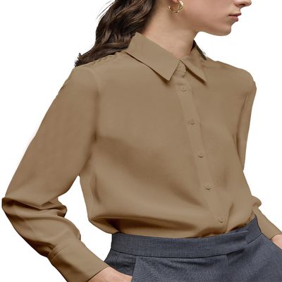 YAMANMAN Women's Button Down Shirt Classic Long Sleeve Collared Tops Work Office Chiffon Blouse