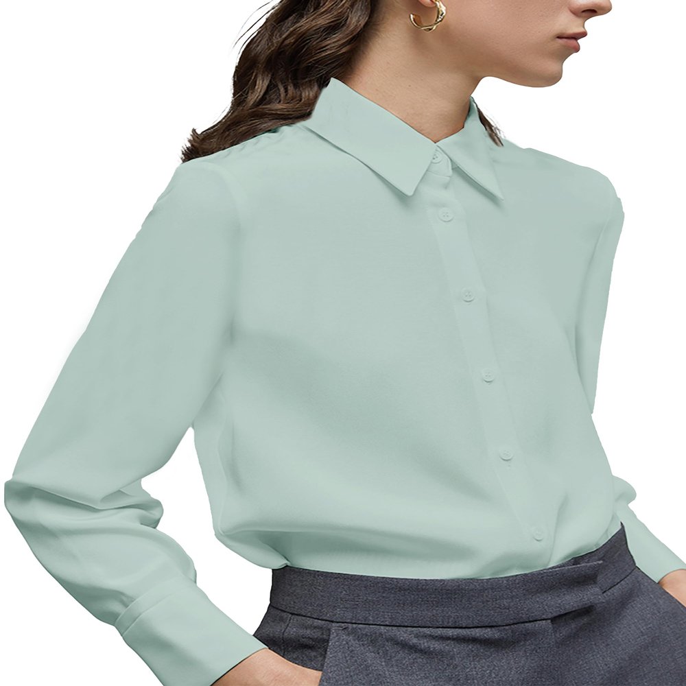 YAMANMAN Women's Button Down Shirt Classic Long Sleeve Collared Tops Work Office Chiffon Blouse