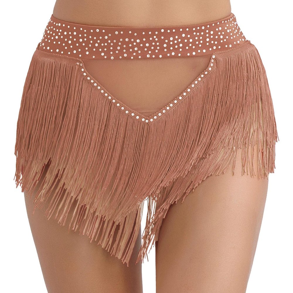Lorilida Women Sequins Fringe Shorts Belly Dance Skirt Sparkly Tassels Rave Music Festival Bottoms Brown XX-Large